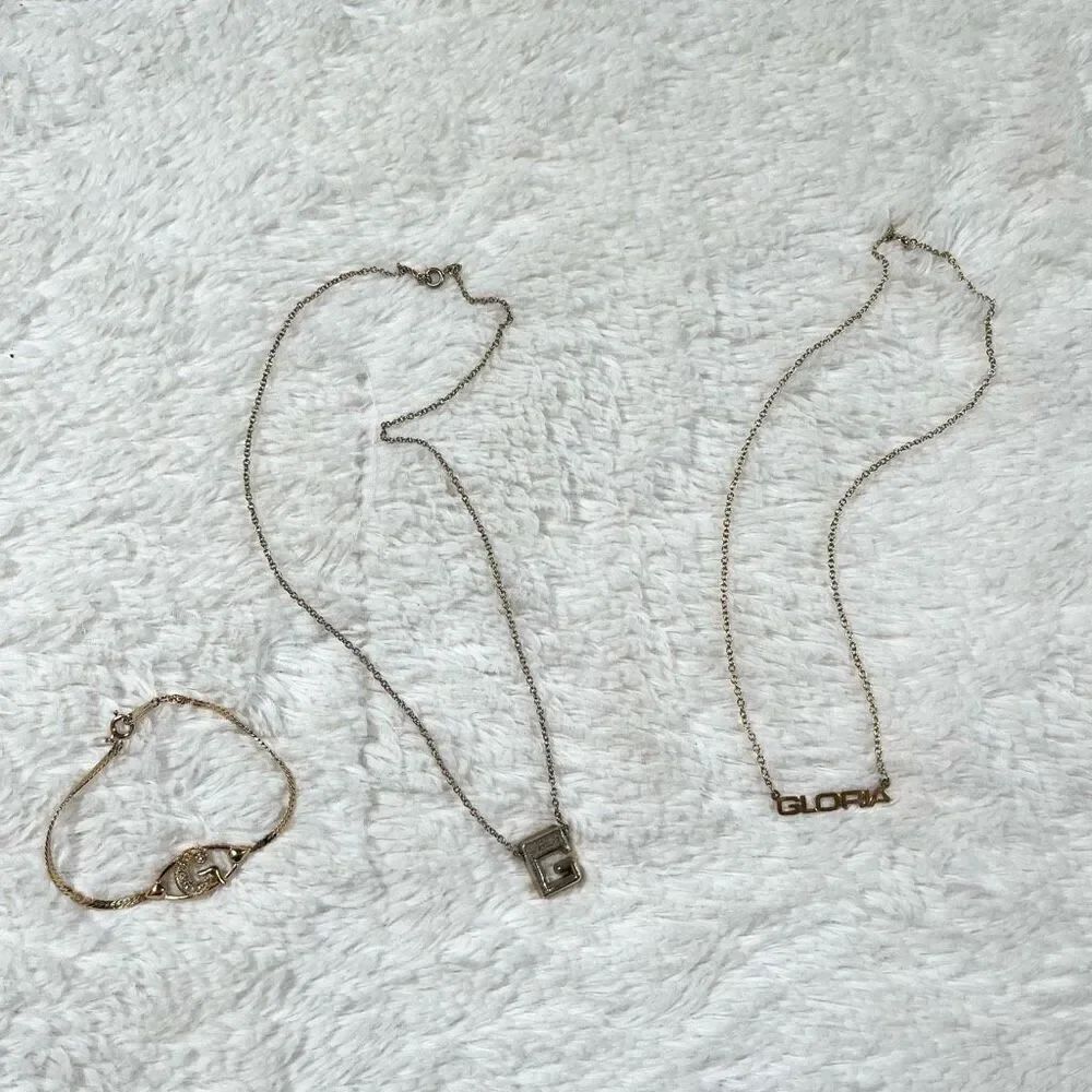 Vintage Girls Gloria Name Bracelet & Necklace Bundle